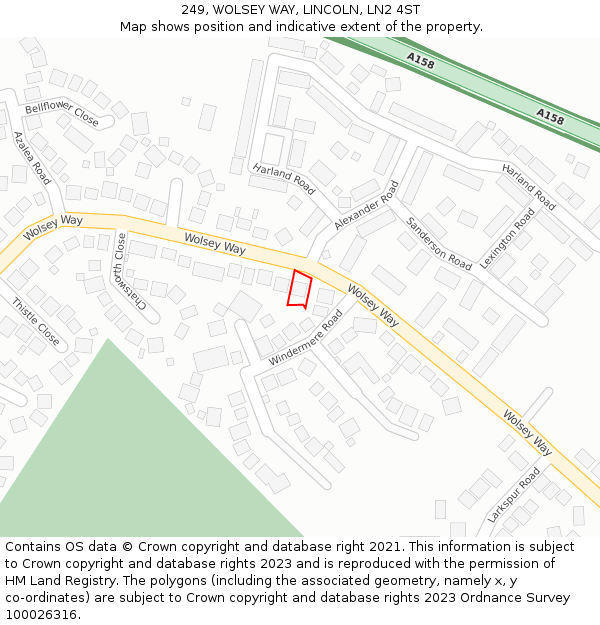 249, WOLSEY WAY, LINCOLN, LN2 4ST: Location map and indicative extent of plot