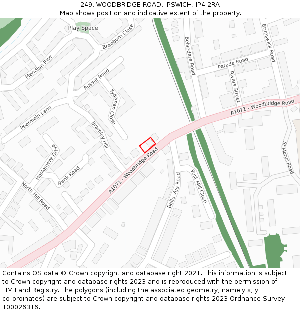 249, WOODBRIDGE ROAD, IPSWICH, IP4 2RA: Location map and indicative extent of plot