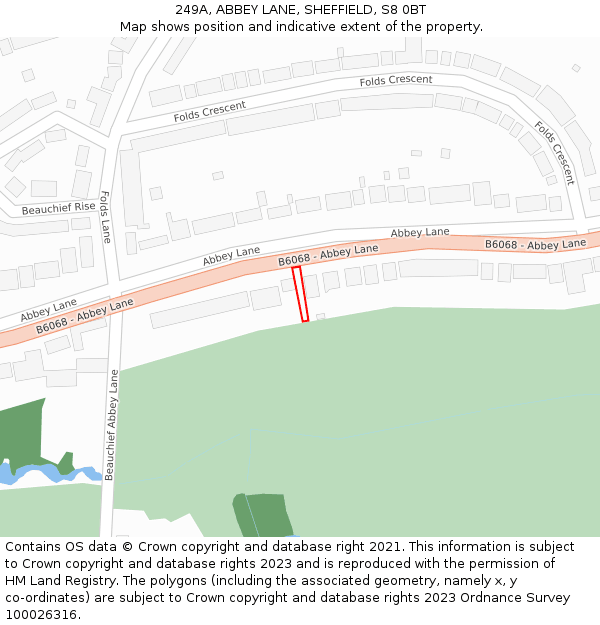 249A, ABBEY LANE, SHEFFIELD, S8 0BT: Location map and indicative extent of plot