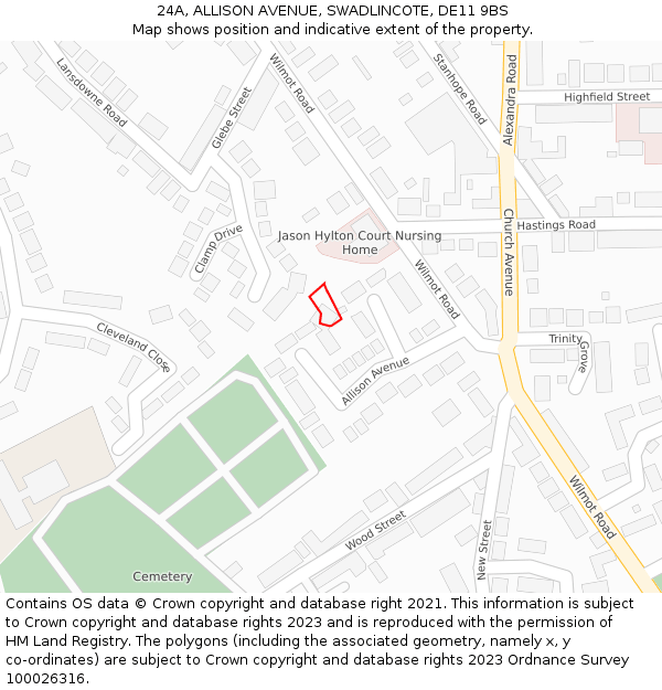 24A, ALLISON AVENUE, SWADLINCOTE, DE11 9BS: Location map and indicative extent of plot