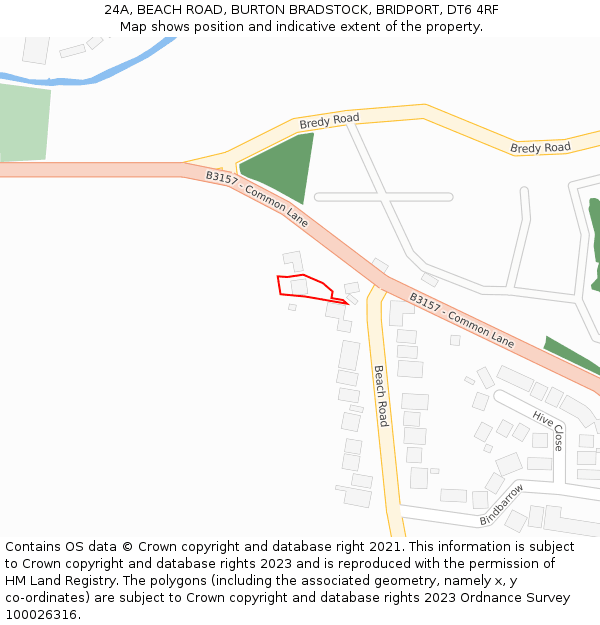 24A, BEACH ROAD, BURTON BRADSTOCK, BRIDPORT, DT6 4RF: Location map and indicative extent of plot