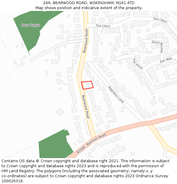 24A, BEARWOOD ROAD, WOKINGHAM, RG41 4TD: Location map and indicative extent of plot