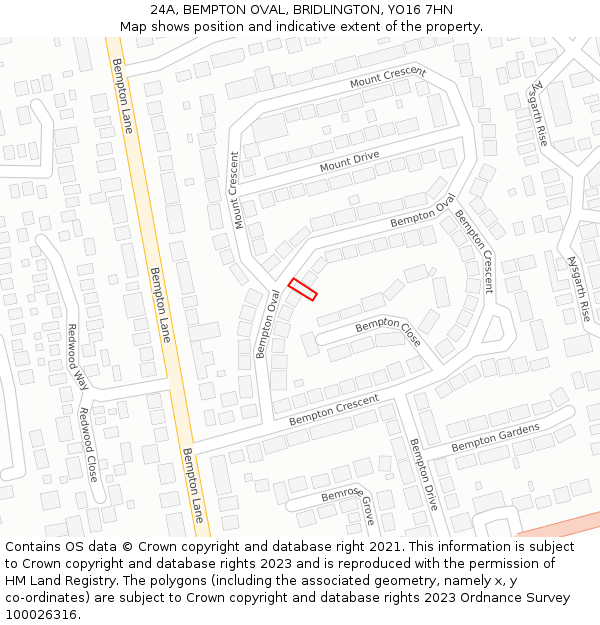 24A, BEMPTON OVAL, BRIDLINGTON, YO16 7HN: Location map and indicative extent of plot
