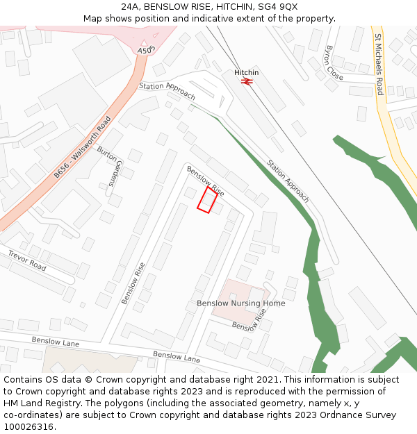 24A, BENSLOW RISE, HITCHIN, SG4 9QX: Location map and indicative extent of plot