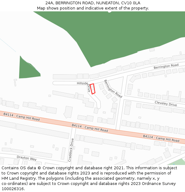 24A, BERRINGTON ROAD, NUNEATON, CV10 0LA: Location map and indicative extent of plot