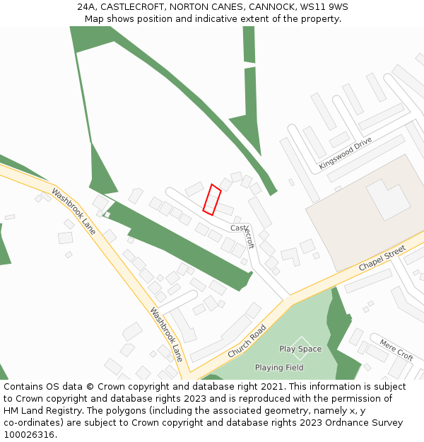 24A, CASTLECROFT, NORTON CANES, CANNOCK, WS11 9WS: Location map and indicative extent of plot