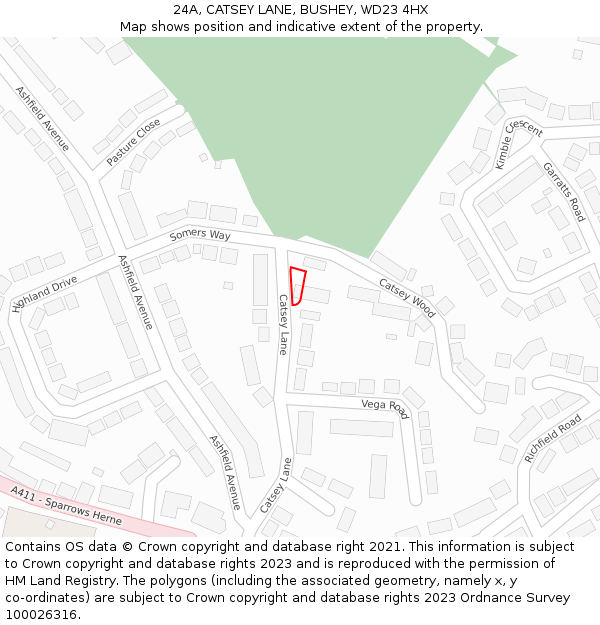 24A, CATSEY LANE, BUSHEY, WD23 4HX: Location map and indicative extent of plot