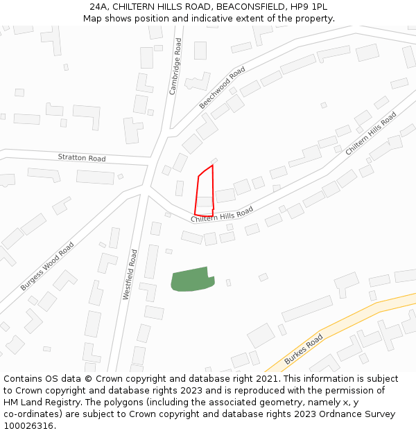 24A, CHILTERN HILLS ROAD, BEACONSFIELD, HP9 1PL: Location map and indicative extent of plot