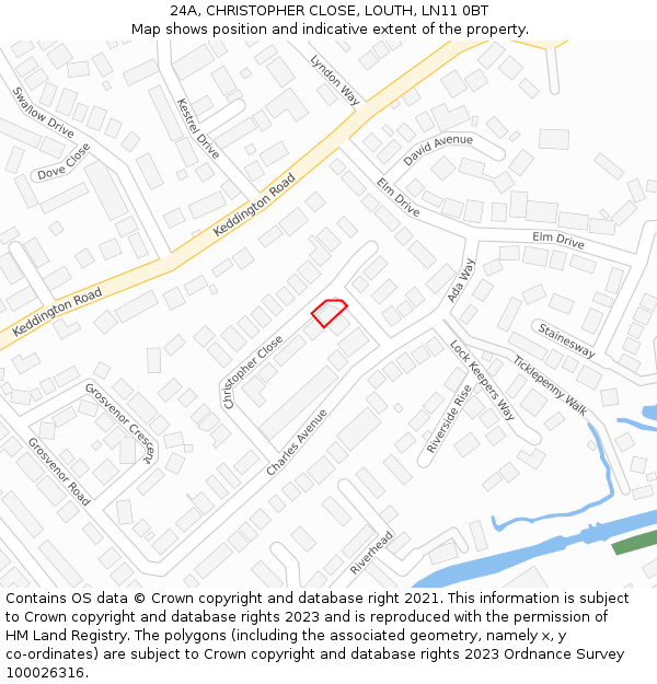 24A, CHRISTOPHER CLOSE, LOUTH, LN11 0BT: Location map and indicative extent of plot