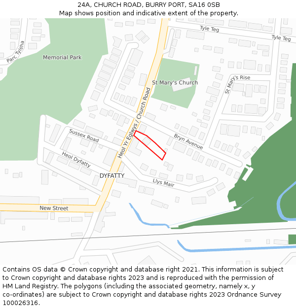 24A, CHURCH ROAD, BURRY PORT, SA16 0SB: Location map and indicative extent of plot