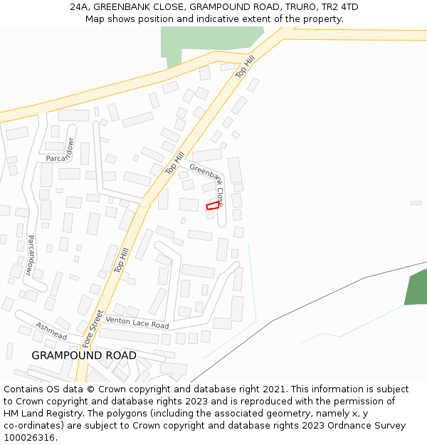 24A, GREENBANK CLOSE, GRAMPOUND ROAD, TRURO, TR2 4TD: Location map and indicative extent of plot