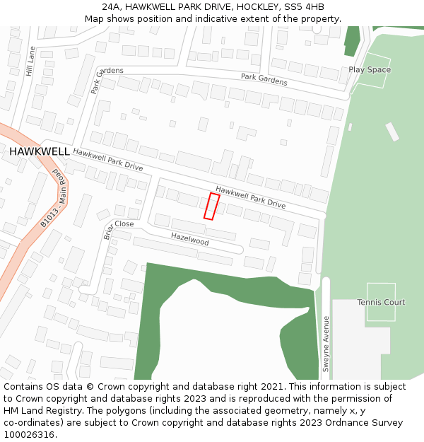 24A, HAWKWELL PARK DRIVE, HOCKLEY, SS5 4HB: Location map and indicative extent of plot