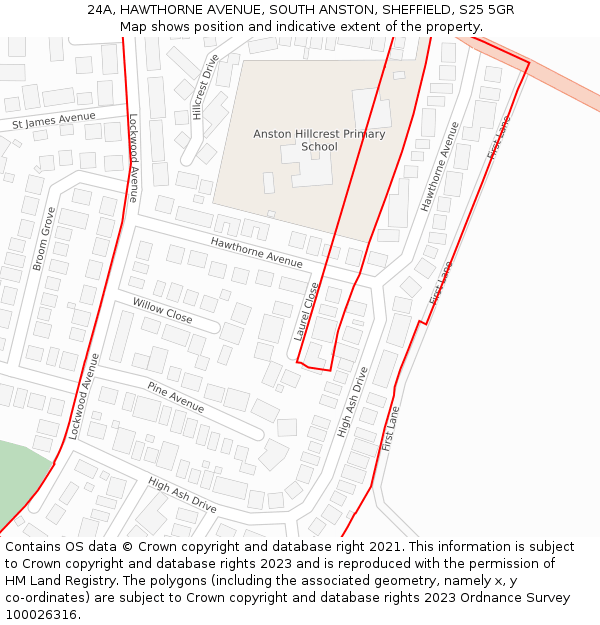24A, HAWTHORNE AVENUE, SOUTH ANSTON, SHEFFIELD, S25 5GR: Location map and indicative extent of plot