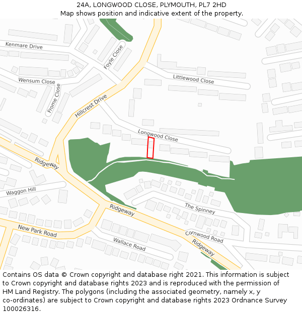 24A, LONGWOOD CLOSE, PLYMOUTH, PL7 2HD: Location map and indicative extent of plot