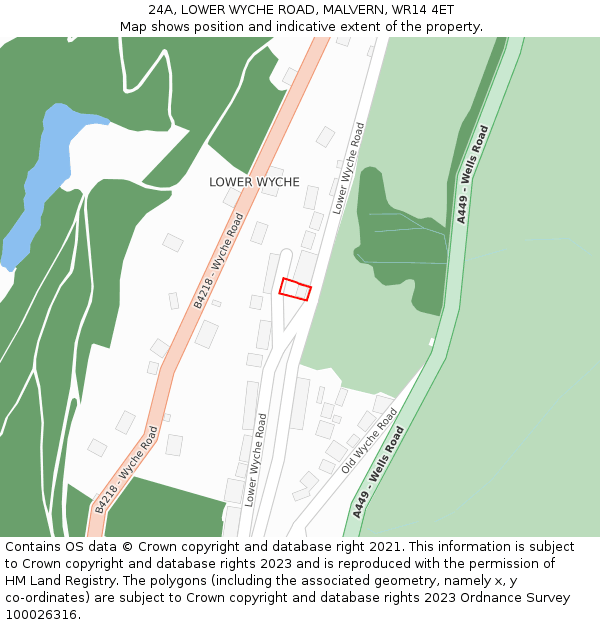 24A, LOWER WYCHE ROAD, MALVERN, WR14 4ET: Location map and indicative extent of plot