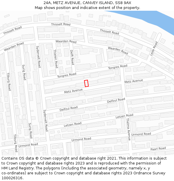 24A, METZ AVENUE, CANVEY ISLAND, SS8 9AX: Location map and indicative extent of plot