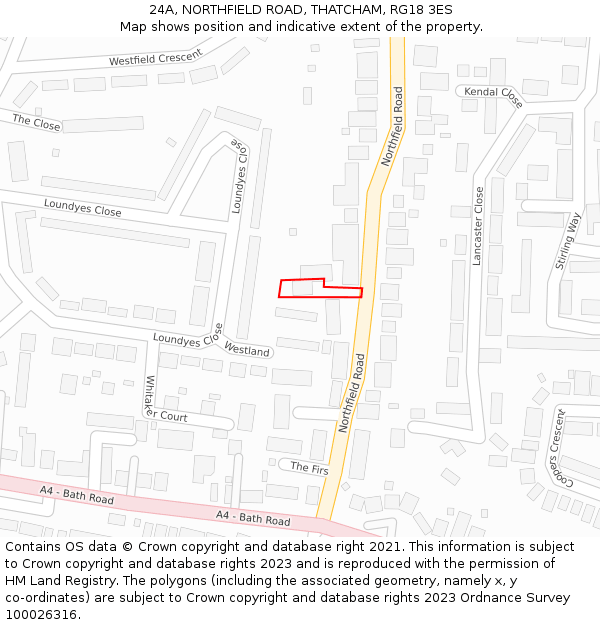 24A, NORTHFIELD ROAD, THATCHAM, RG18 3ES: Location map and indicative extent of plot