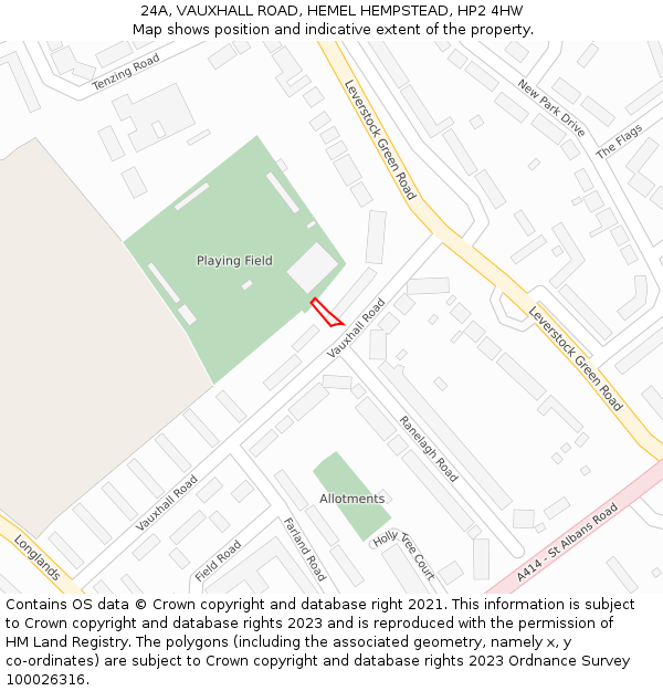 24A, VAUXHALL ROAD, HEMEL HEMPSTEAD, HP2 4HW: Location map and indicative extent of plot