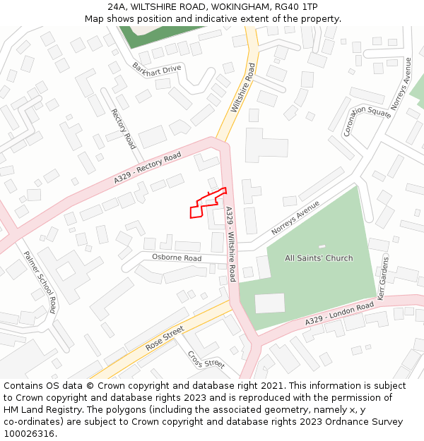 24A, WILTSHIRE ROAD, WOKINGHAM, RG40 1TP: Location map and indicative extent of plot
