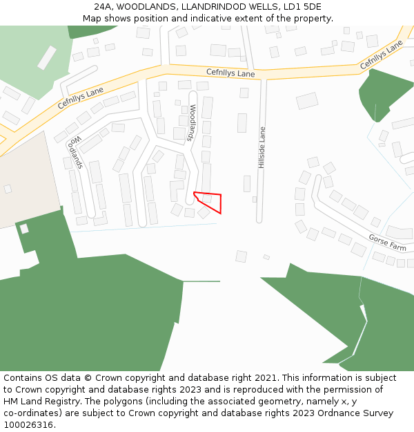 24A, WOODLANDS, LLANDRINDOD WELLS, LD1 5DE: Location map and indicative extent of plot