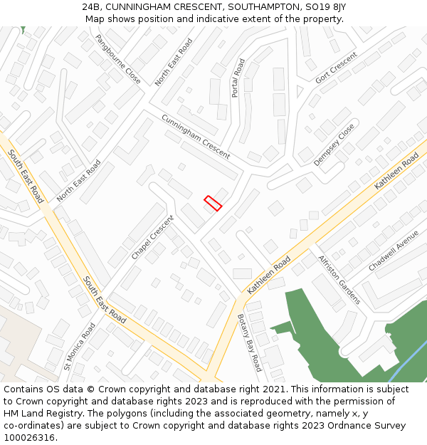 24B, CUNNINGHAM CRESCENT, SOUTHAMPTON, SO19 8JY: Location map and indicative extent of plot