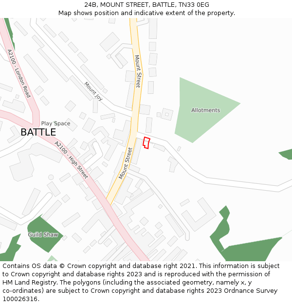 24B, MOUNT STREET, BATTLE, TN33 0EG: Location map and indicative extent of plot