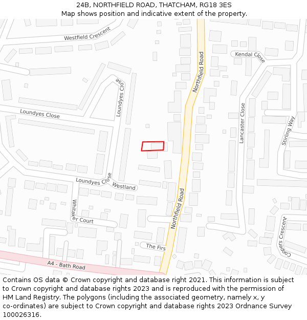 24B, NORTHFIELD ROAD, THATCHAM, RG18 3ES: Location map and indicative extent of plot