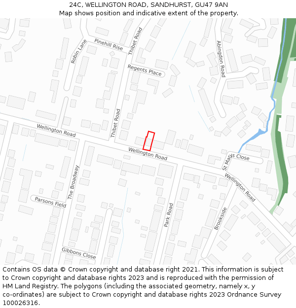 24C, WELLINGTON ROAD, SANDHURST, GU47 9AN: Location map and indicative extent of plot