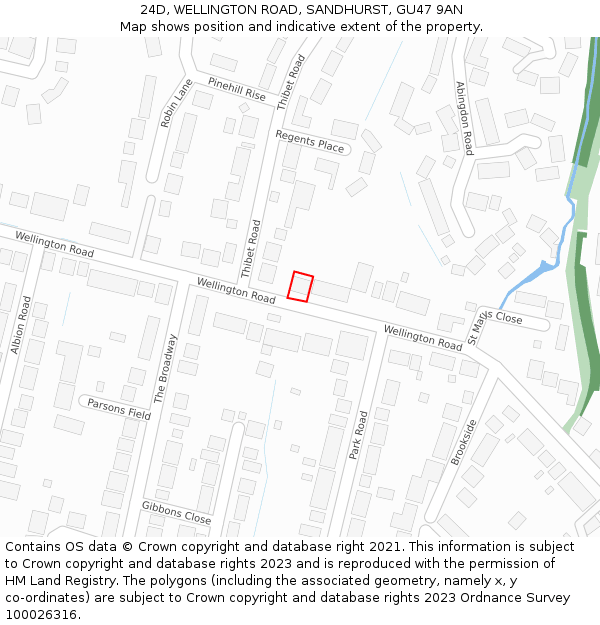 24D, WELLINGTON ROAD, SANDHURST, GU47 9AN: Location map and indicative extent of plot