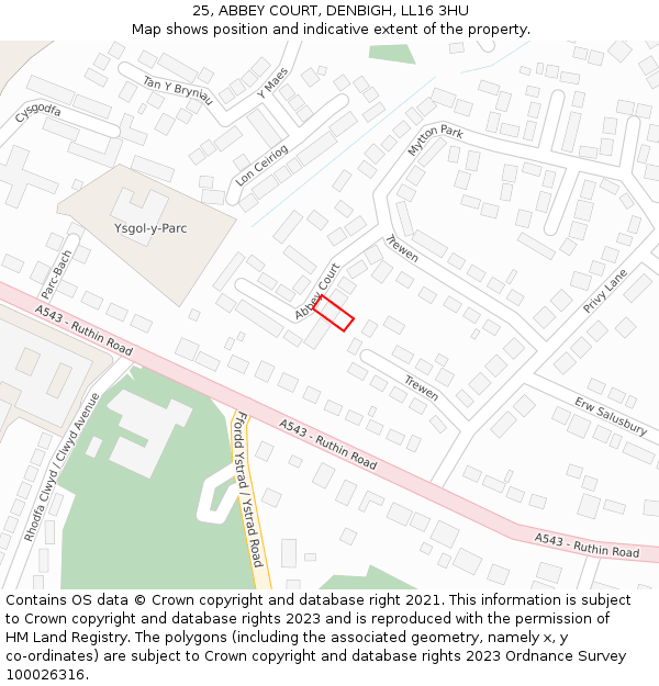 25, ABBEY COURT, DENBIGH, LL16 3HU: Location map and indicative extent of plot