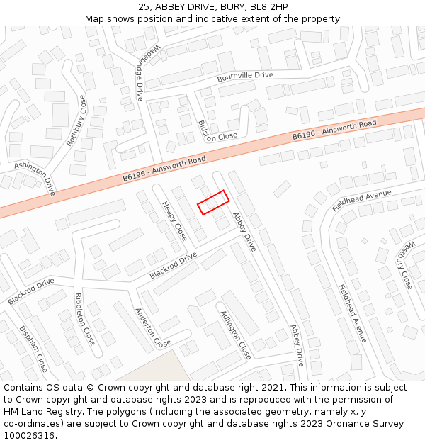 25, ABBEY DRIVE, BURY, BL8 2HP: Location map and indicative extent of plot
