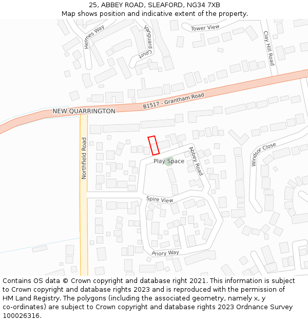 25, ABBEY ROAD, SLEAFORD, NG34 7XB: Location map and indicative extent of plot