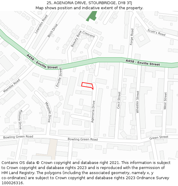 25, AGENORIA DRIVE, STOURBRIDGE, DY8 3TJ: Location map and indicative extent of plot