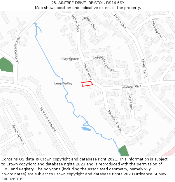 25, AINTREE DRIVE, BRISTOL, BS16 6SY: Location map and indicative extent of plot