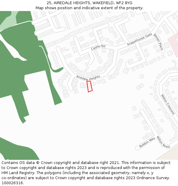 25, AIREDALE HEIGHTS, WAKEFIELD, WF2 8YG: Location map and indicative extent of plot