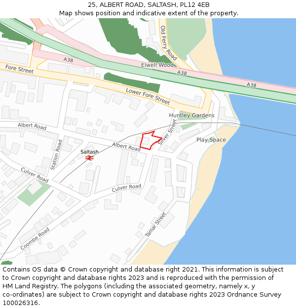 25, ALBERT ROAD, SALTASH, PL12 4EB: Location map and indicative extent of plot