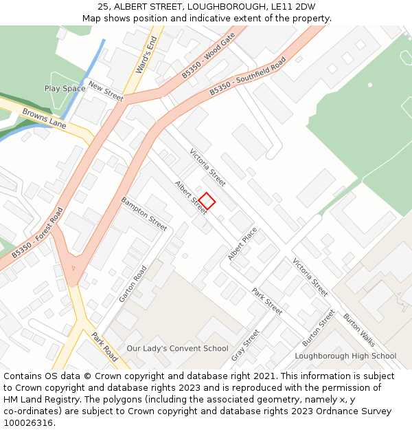 25, ALBERT STREET, LOUGHBOROUGH, LE11 2DW: Location map and indicative extent of plot
