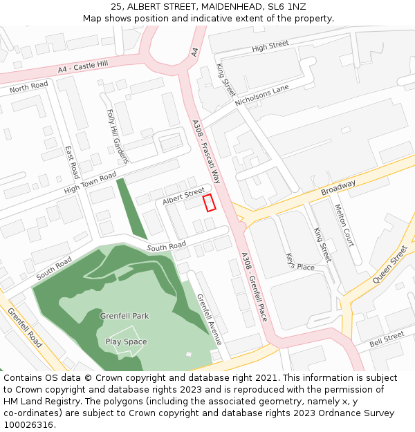 25, ALBERT STREET, MAIDENHEAD, SL6 1NZ: Location map and indicative extent of plot