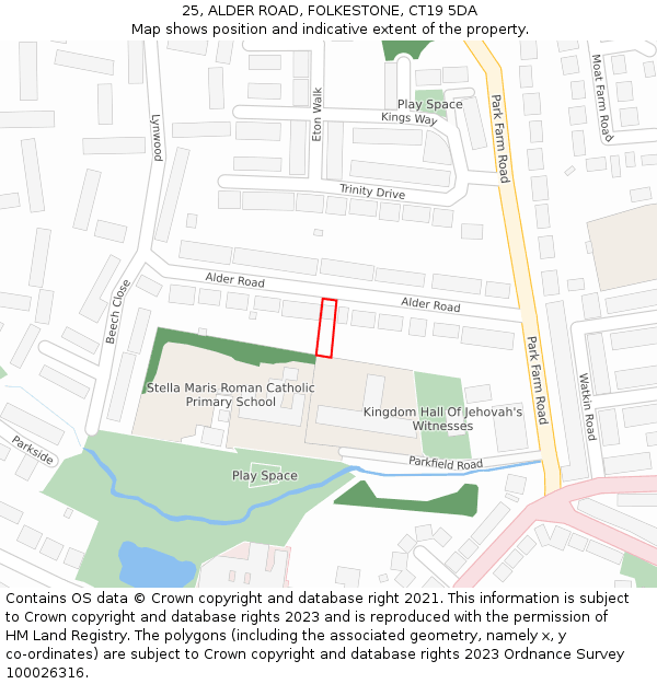 25, ALDER ROAD, FOLKESTONE, CT19 5DA: Location map and indicative extent of plot