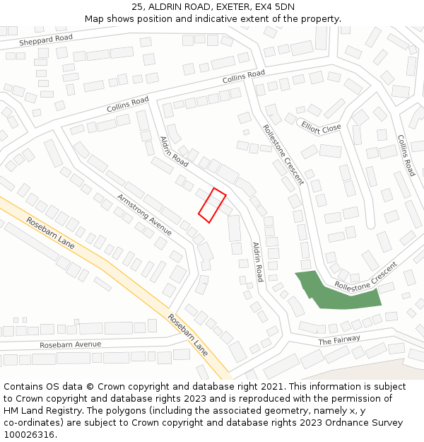 25, ALDRIN ROAD, EXETER, EX4 5DN: Location map and indicative extent of plot