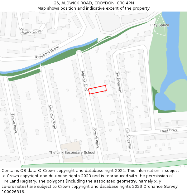 25, ALDWICK ROAD, CROYDON, CR0 4PN: Location map and indicative extent of plot