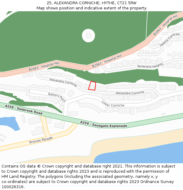 25, ALEXANDRA CORNICHE, HYTHE, CT21 5RW: Location map and indicative extent of plot