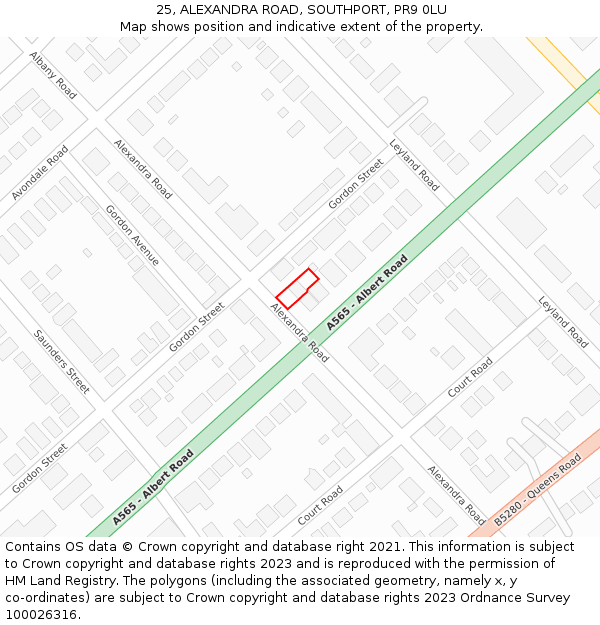 25, ALEXANDRA ROAD, SOUTHPORT, PR9 0LU: Location map and indicative extent of plot