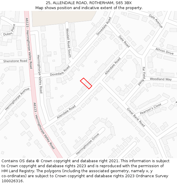 25, ALLENDALE ROAD, ROTHERHAM, S65 3BX: Location map and indicative extent of plot