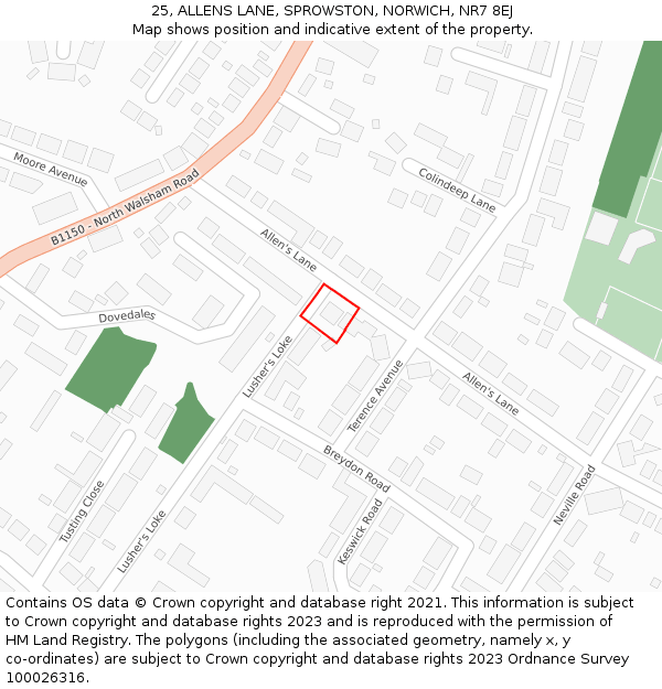 25, ALLENS LANE, SPROWSTON, NORWICH, NR7 8EJ: Location map and indicative extent of plot