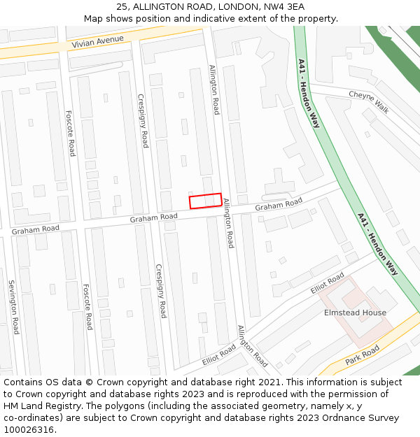 25, ALLINGTON ROAD, LONDON, NW4 3EA: Location map and indicative extent of plot