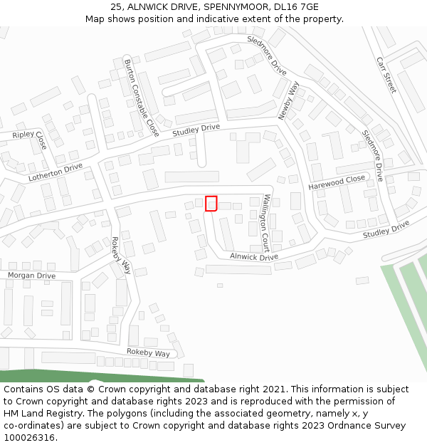 25, ALNWICK DRIVE, SPENNYMOOR, DL16 7GE: Location map and indicative extent of plot