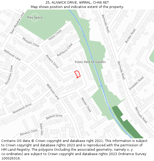 25, ALNWICK DRIVE, WIRRAL, CH46 6ET: Location map and indicative extent of plot