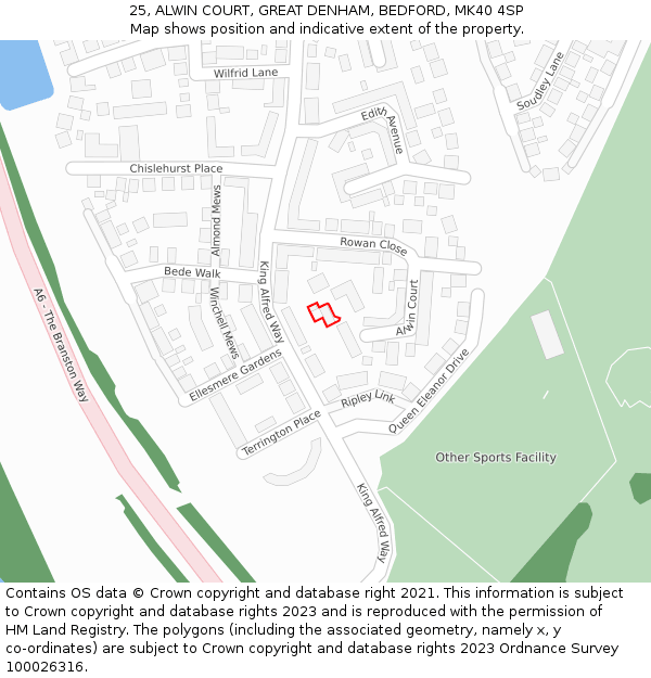 25, ALWIN COURT, GREAT DENHAM, BEDFORD, MK40 4SP: Location map and indicative extent of plot