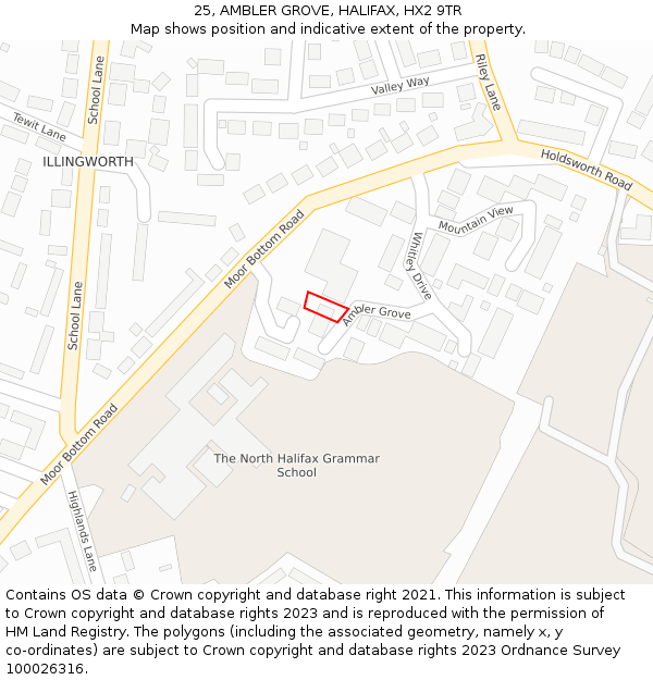 25, AMBLER GROVE, HALIFAX, HX2 9TR: Location map and indicative extent of plot